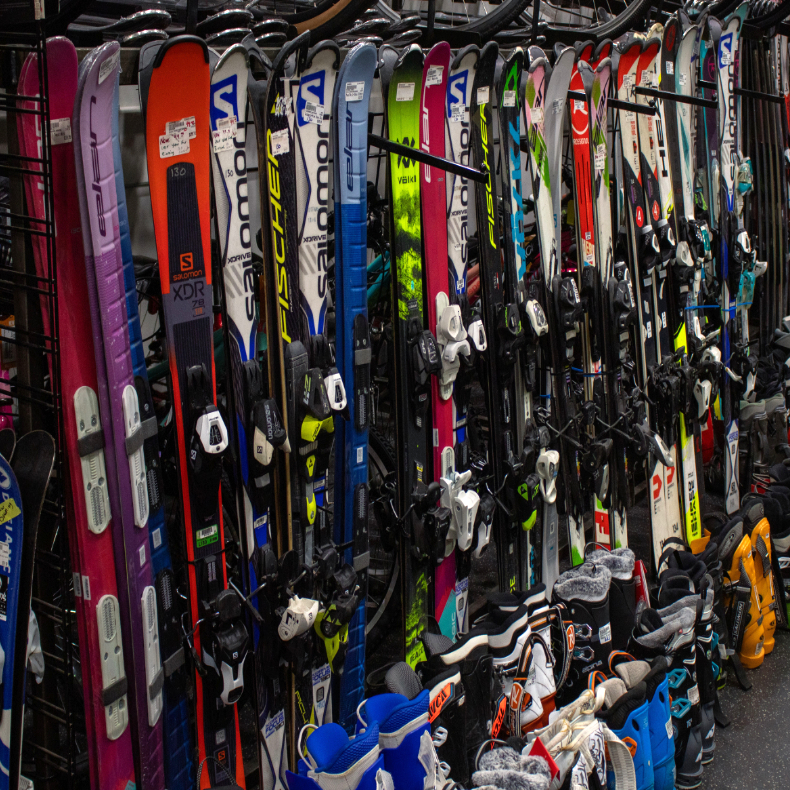 Display of skis and ski boots